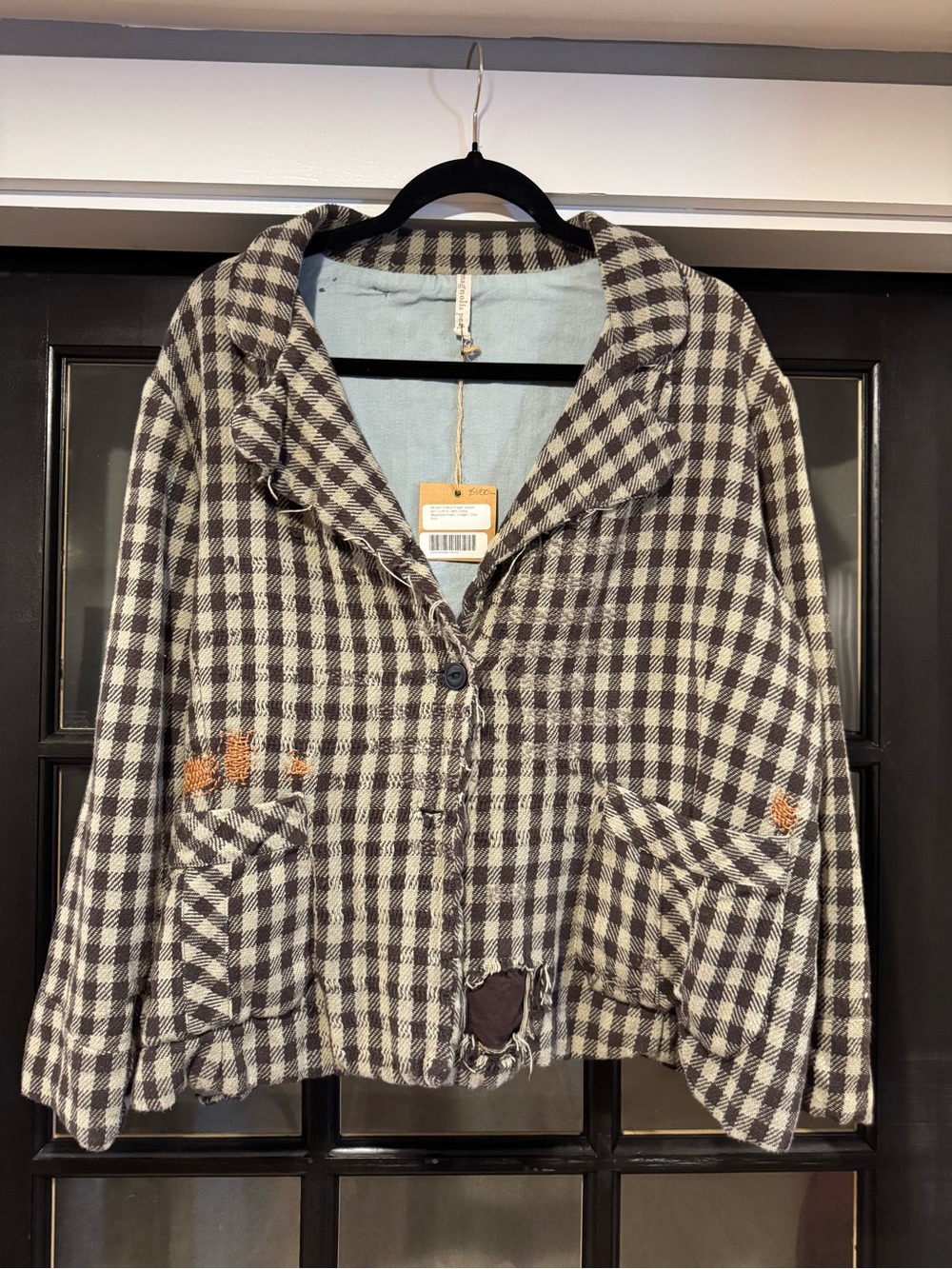 Magnolia Pearl Brown & Gray Green Plaid Fagin Jacket w/ Patchwork Details